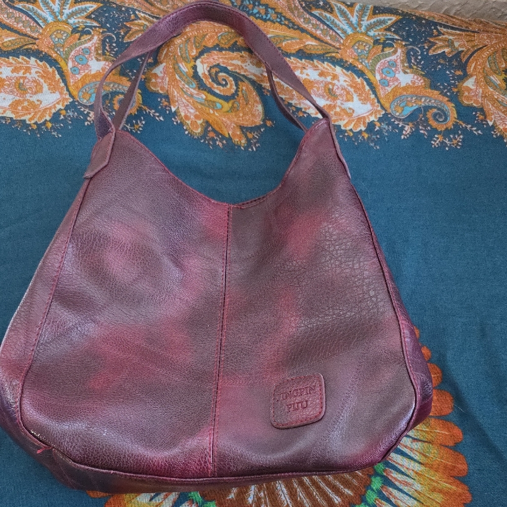 The Jingpin Piju Deep Red Hobo Bag Three Compartments 11x11x7 (Travis-4)